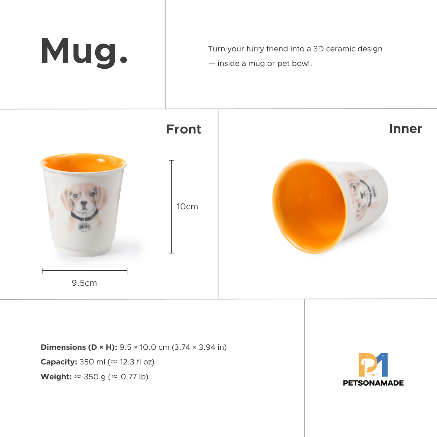 PetsonaMade Personalised 2D Hand-Painted Pet Portrait Coffee Mug (350 ml)