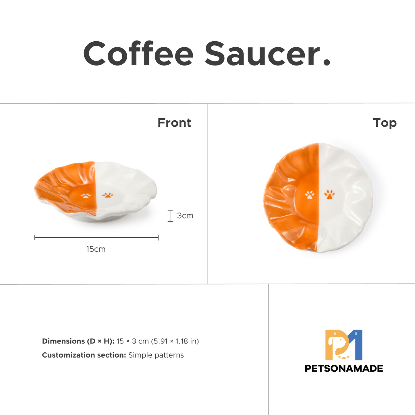 PetsonaMade Personalised 2D Hand-Painted Pet Portrait Coffee Saucer - Orange