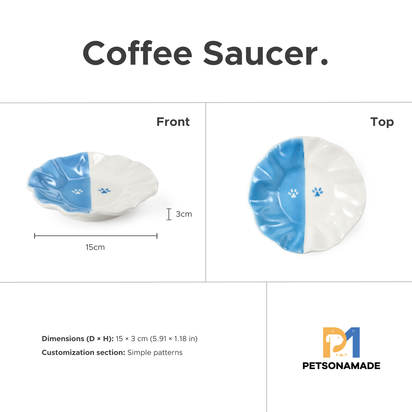 PetsonaMade Personalised 2D Hand-Painted Pet Portrait Coffee Saucer