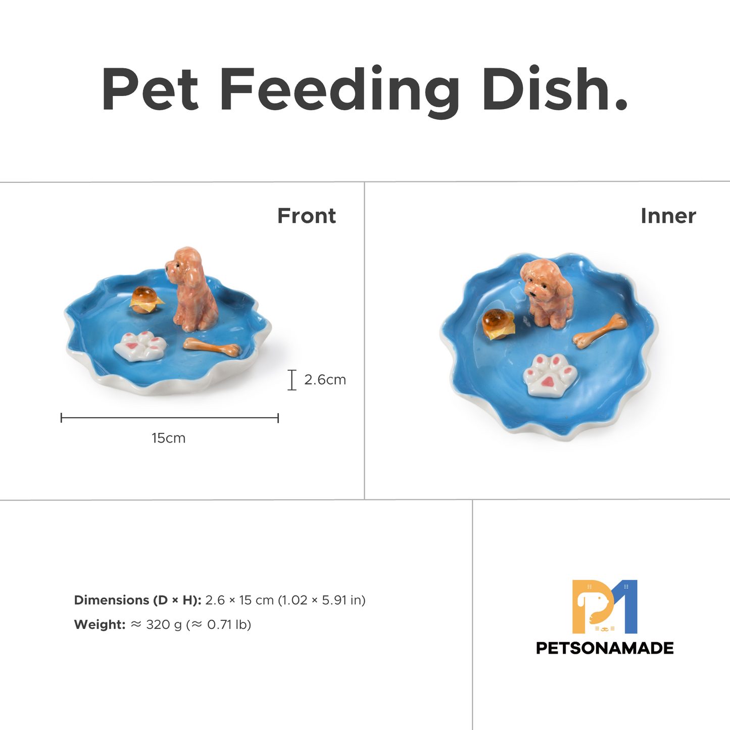 PetsonaMade Personalised Hand-Painted Pet Portrait Food Bowl (15 cm)