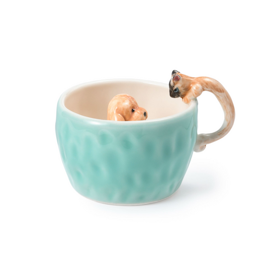 PetsonaMade Personalised Hand-Pinched Pet Portrait Coffee Mug (350 ml, Pet-Themed Handle)