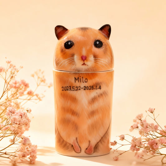 PetsonaMade Creative Ceramic Hamster Urn – Handcrafted Memorial Keepsake ( 8.45 fl oz)