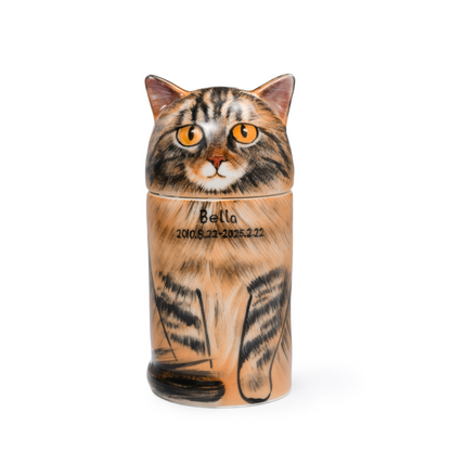 PetsonaMade Creative Ceramic Cat Urn – Handcrafted Memorial Keepsake (Standard Custom）