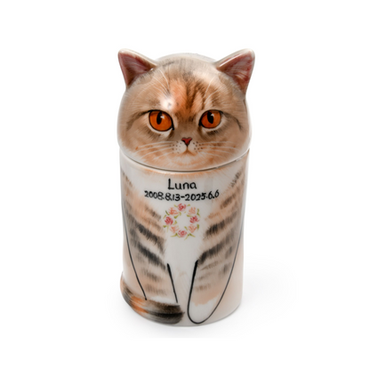 PetsonaMade Creative Ceramic Cat Urn – Handcrafted Memorial Keepsake with Custom Accessories (Deluxe Version)