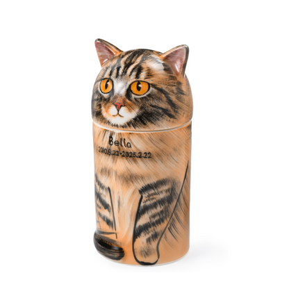 PetsonaMade Creative Ceramic Cat Urn – Handcrafted Memorial Keepsake (Standard Custom）