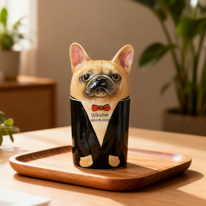 PetsonaMade Creative Ceramic Dog Urn – Handcrafted Memorial Keepsake with Custom Accessories (Deluxe Version)