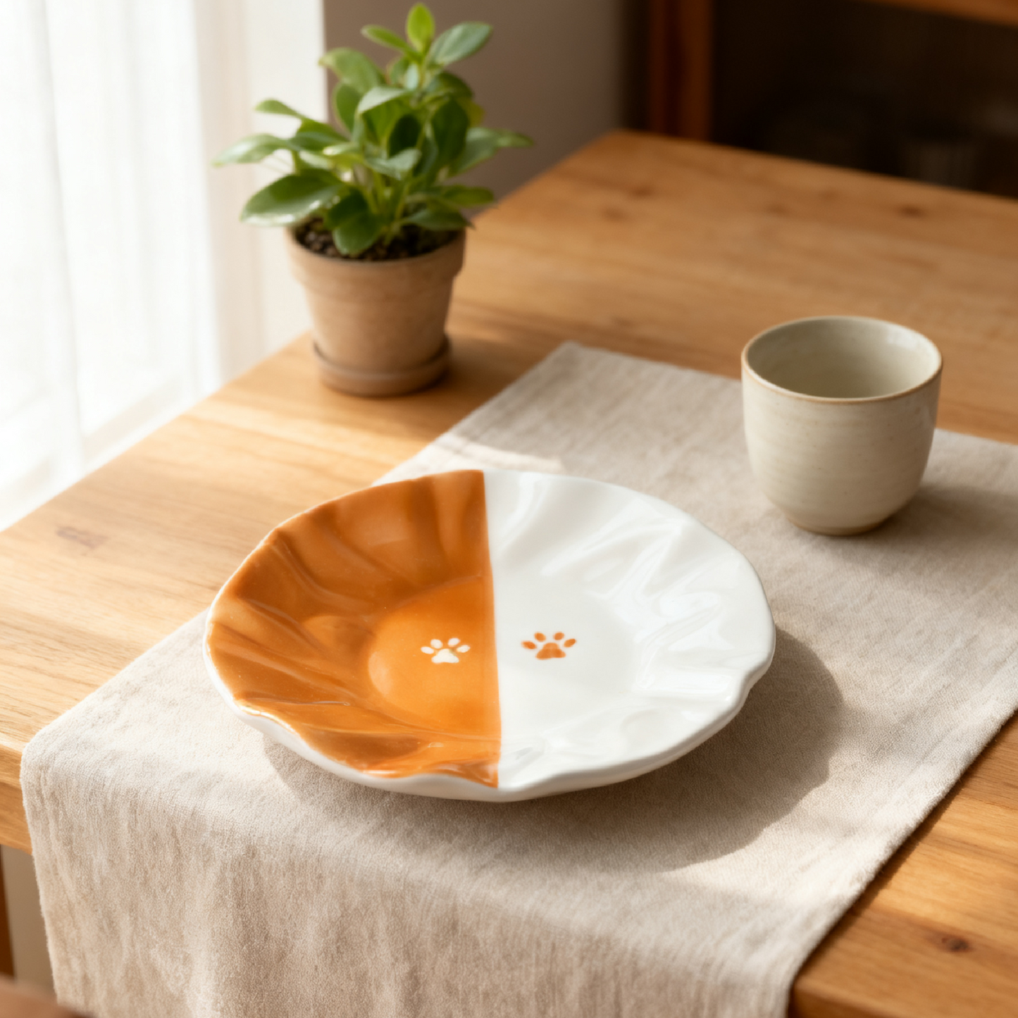 PetsonaMade Personalised 2D Hand-Painted Pet Portrait Coffee Saucer - Orange