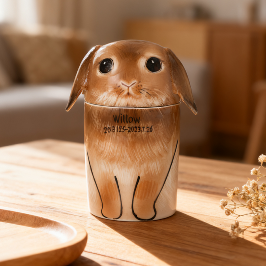 PetsonaMade Creative Ceramic Rabbit Urn – Handcrafted Memorial Keepsake (16.9 fl oz)