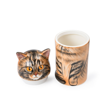PetsonaMade Creative Ceramic Cat Urn – Handcrafted Memorial Keepsake (Standard Custom）