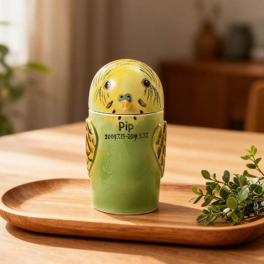 PetsonaMade Creative Ceramic Parrot Urn – Handcrafted Memorial Keepsake (8.45 fl oz)