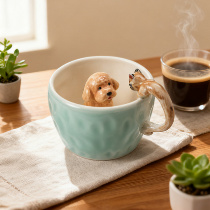 PetsonaMade Personalised Hand-Pinched Pet Portrait Coffee Mug (350 ml, Pet-Themed Handle)