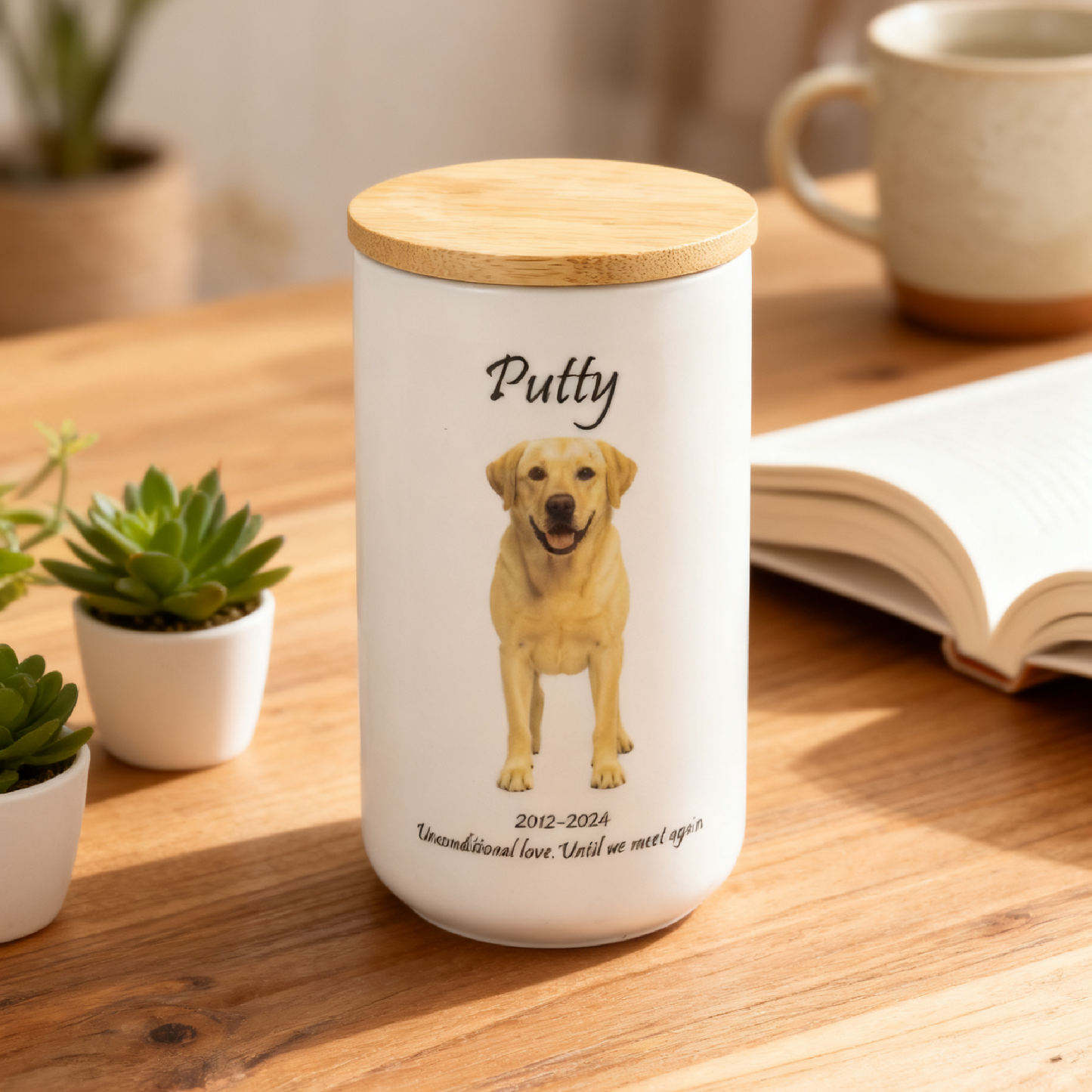PetsonaMade Minimalist Ceramic Pet Urn – Handcrafted Memorial for All Pets (2D Hand-Painted) - Large