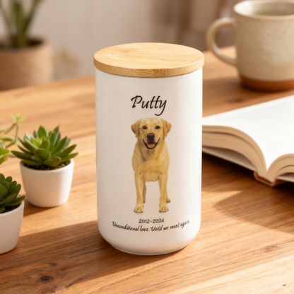 PetsonaMade Minimalist Ceramic Pet Urn – Handcrafted Memorial for All Pets (2D Hand-Painted) - Large