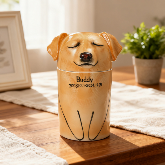PetsonaMade Creative Ceramic Dog Urn – Handcrafted Memorial Keepsake (Standard Custom)