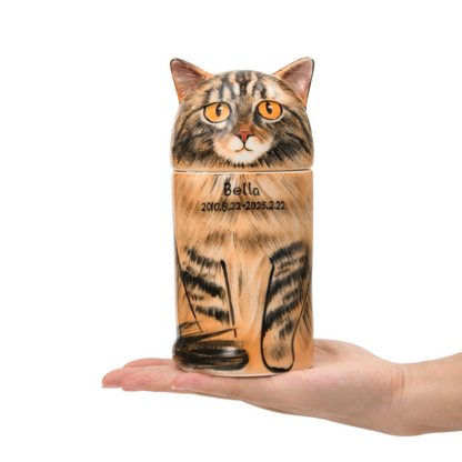 PetsonaMade Creative Ceramic Cat Urn – Handcrafted Memorial Keepsake (Standard Custom）