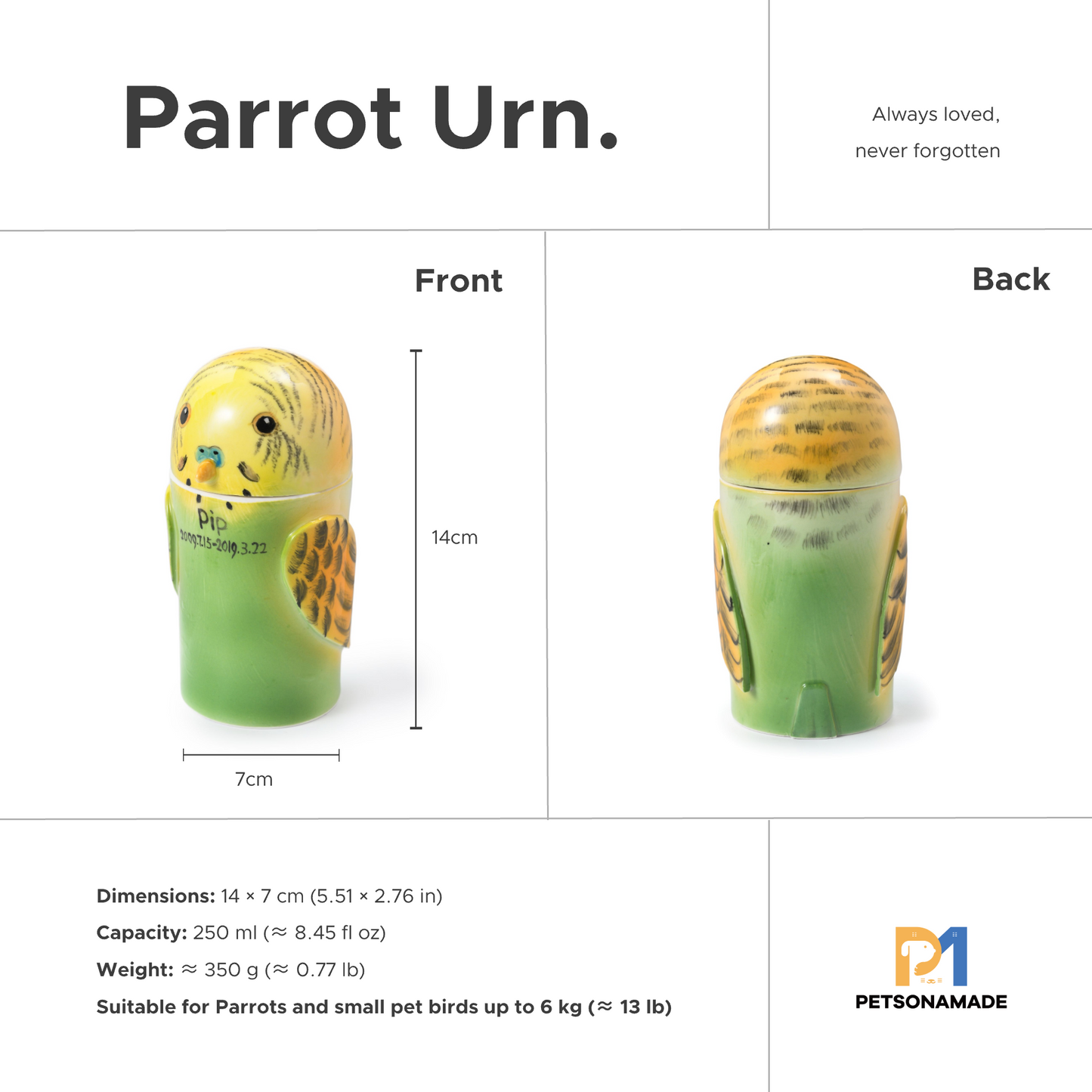 PetsonaMade Creative Ceramic Parrot Urn – Handcrafted Memorial Keepsake