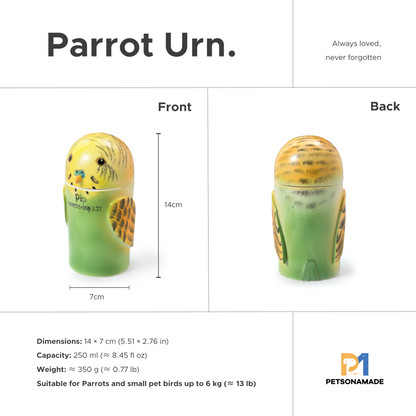 PetsonaMade Creative Ceramic Parrot Urn – Handcrafted Memorial Keepsake