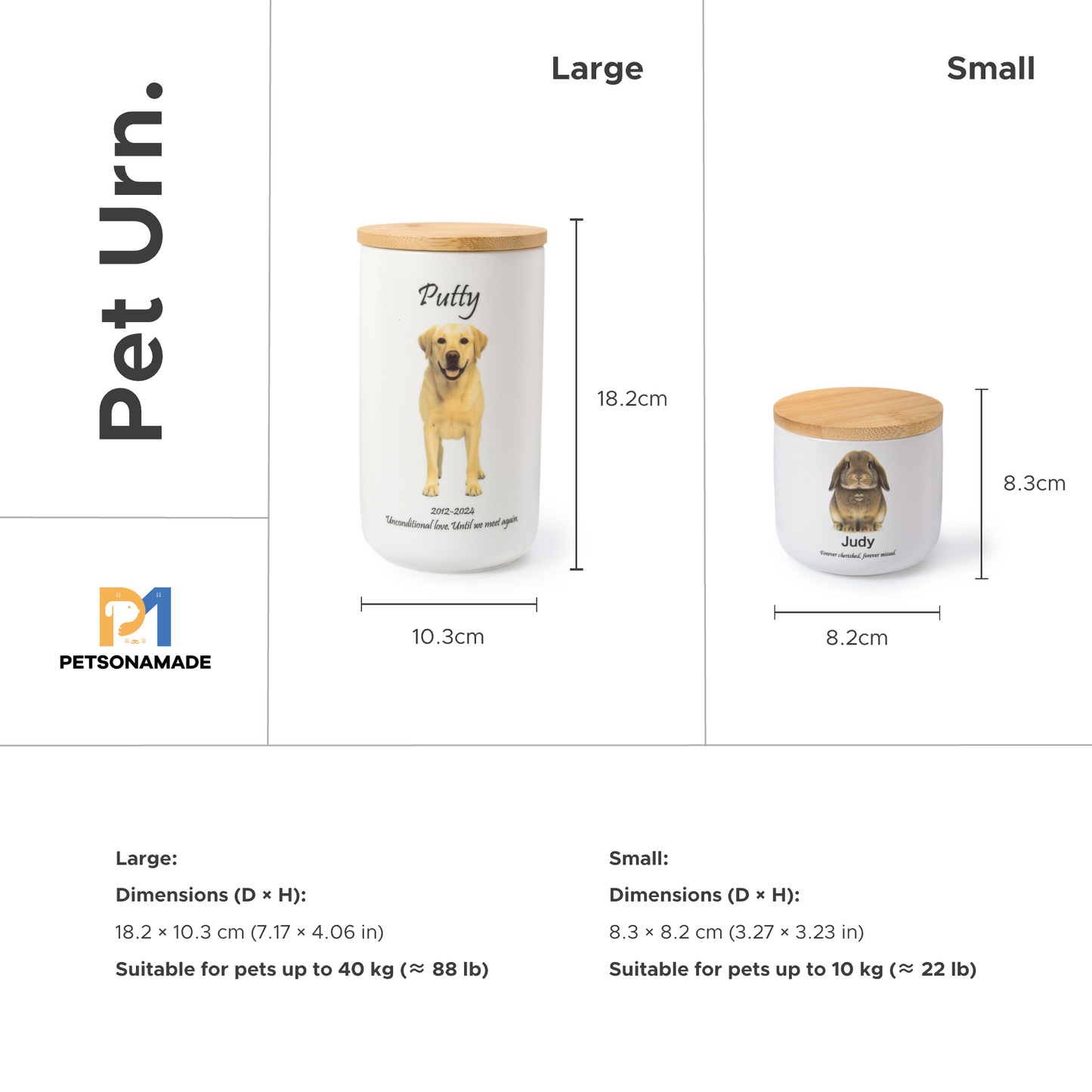 PetsonaMade Minimalist Ceramic Pet Urn – Handcrafted Memorial for All Pets (2D Hand-Painted) - Large