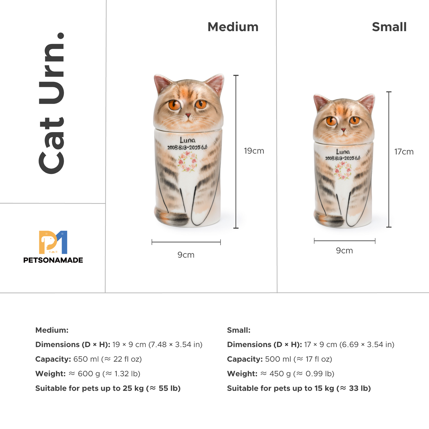 PetsonaMade Creative Ceramic Cat Urn – Handcrafted Memorial Keepsake with Custom Accessories (Deluxe Version)