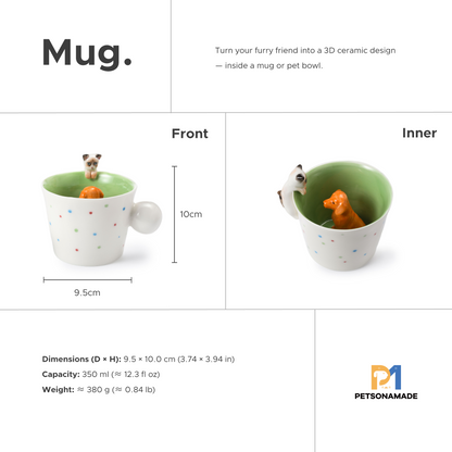 PetsonaMade Personalised 3D Hand-Painted Pet Portrait Coffee Mug (250 ml)