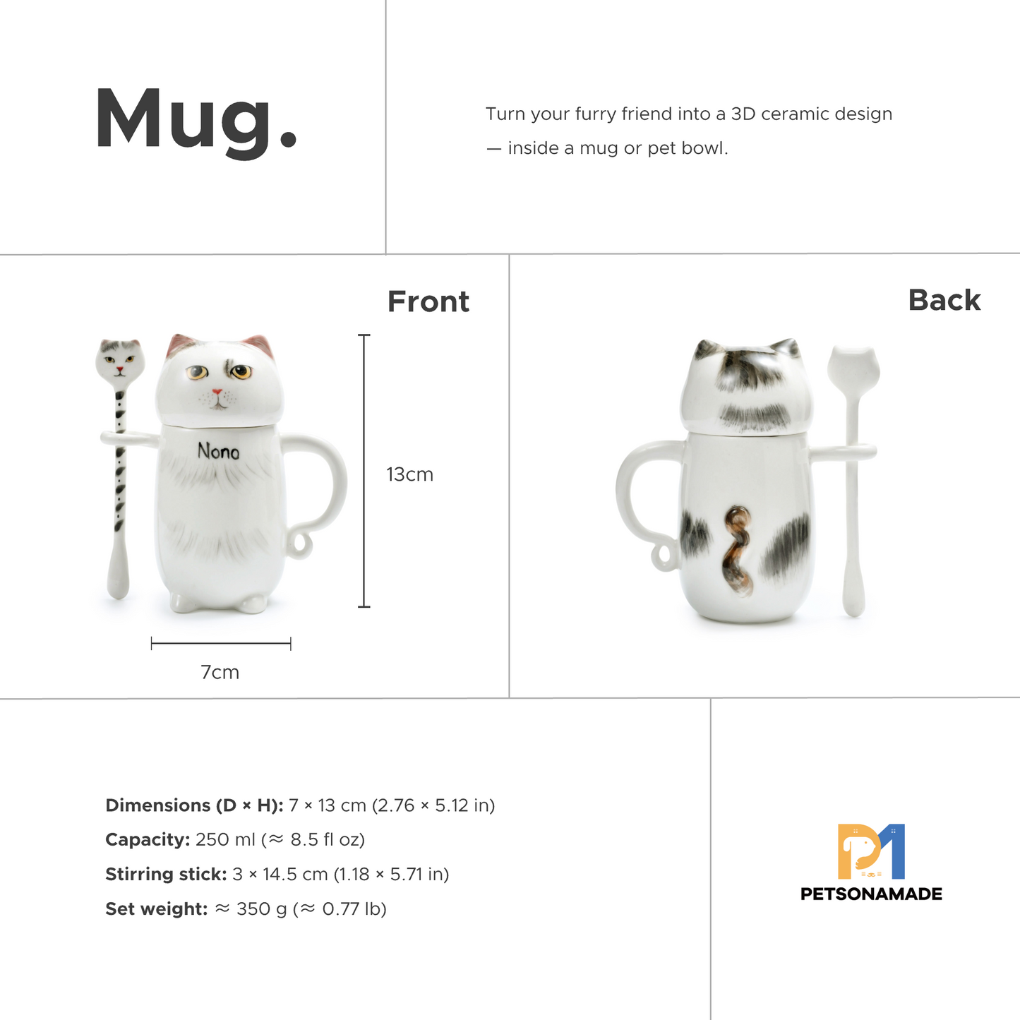 PetsonaMade Personalised Pet Portrait Coffee Cup Set (250 ml)