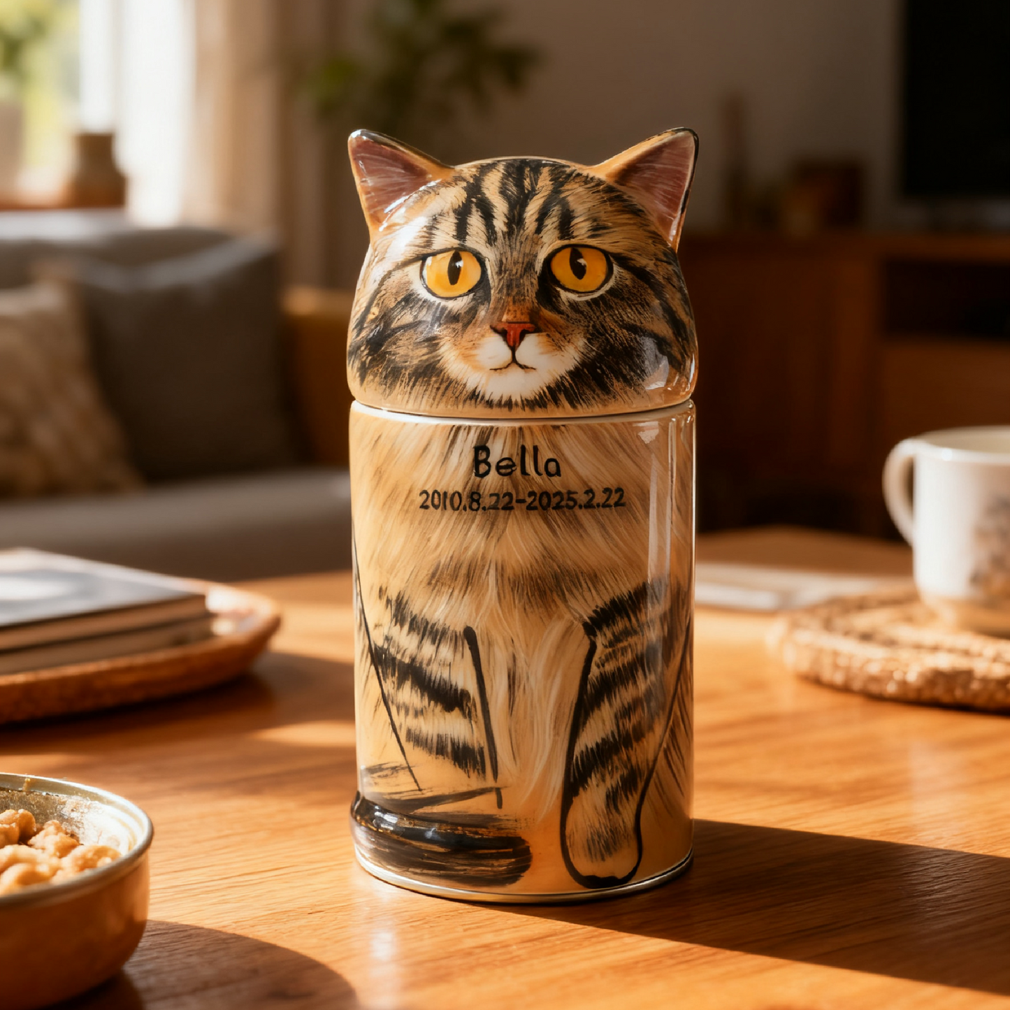 PetsonaMade Creative Ceramic Cat Urn – Handcrafted Memorial Keepsake (Standard Custom）