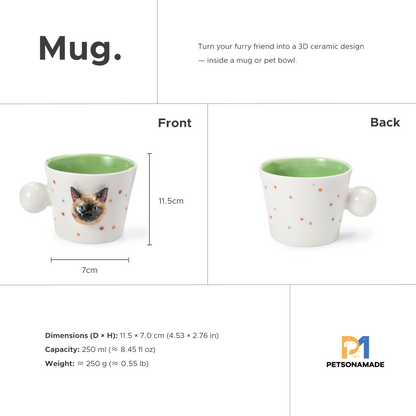 PetsonaMade Personalised 3D Hand-Painted Pet Portrait Coffee Mug (250 ml)