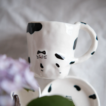 PetsonaMade Ceramic Mug & Teacup Set with Matching Saucer