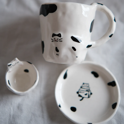 PetsonaMade Ceramic Mug & Teacup Set with Matching Saucer