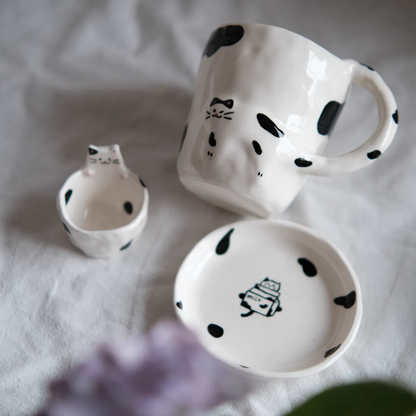 PetsonaMade Ceramic Mug & Teacup Set with Matching Saucer