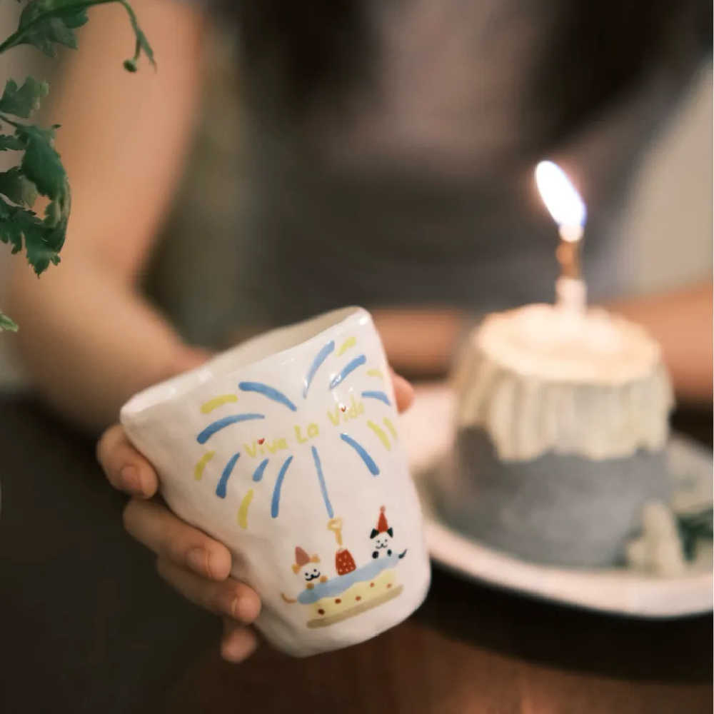 Birthday-Themed Ceramic Mug (6.7 fl oz) with Matching Plate – Handcrafted & Personalised