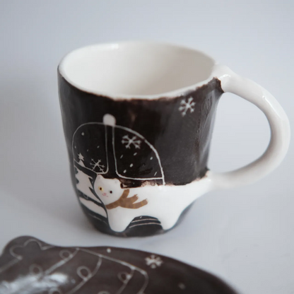 Handcrafted Ceramic Cat-Handle Mug (7.4 fl oz)