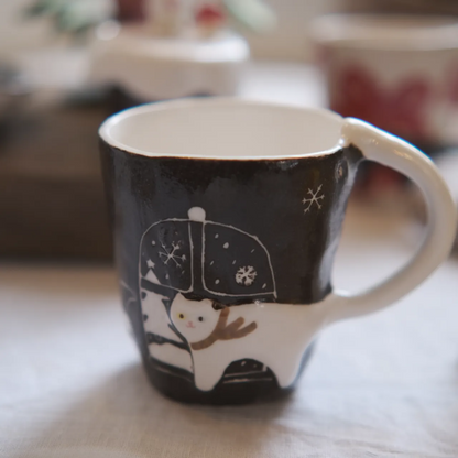 Handcrafted Ceramic Cat-Handle Mug (7.4 fl oz)