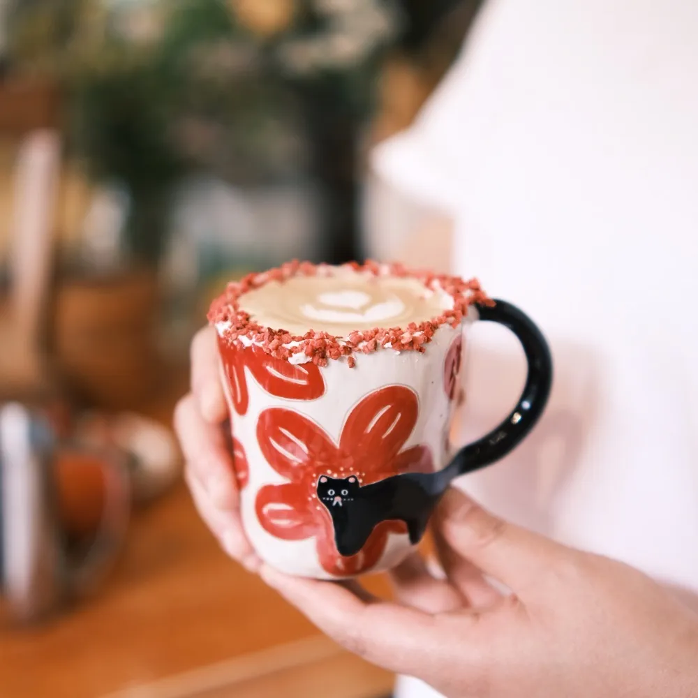 Handcrafted Floral Ceramic Mug – 7.4 fl oz