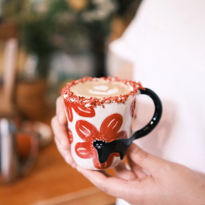 Handcrafted Floral Ceramic Mug – 7.4 fl oz