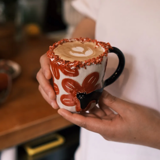 Handcrafted Floral Ceramic Mug – 7.4 fl oz