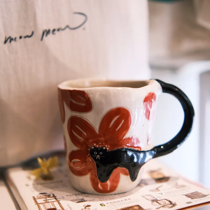 Handcrafted Floral Ceramic Mug – 7.4 fl oz