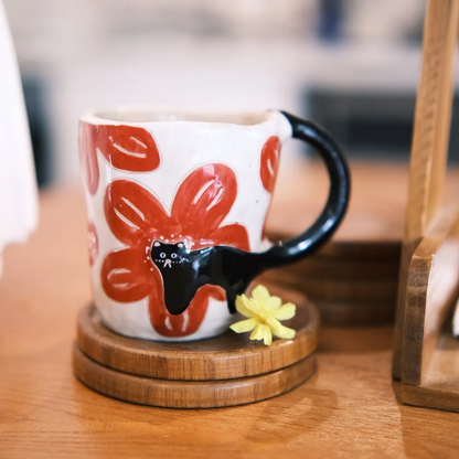 Handcrafted Floral Ceramic Mug – 7.4 fl oz