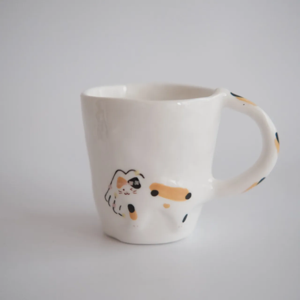 Couple Ceramic Cat-Handle Mug Set (7.4 fl oz × 2)