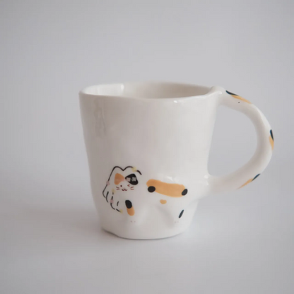 Couple Ceramic Cat-Handle Mug Set (7.4 fl oz × 2)