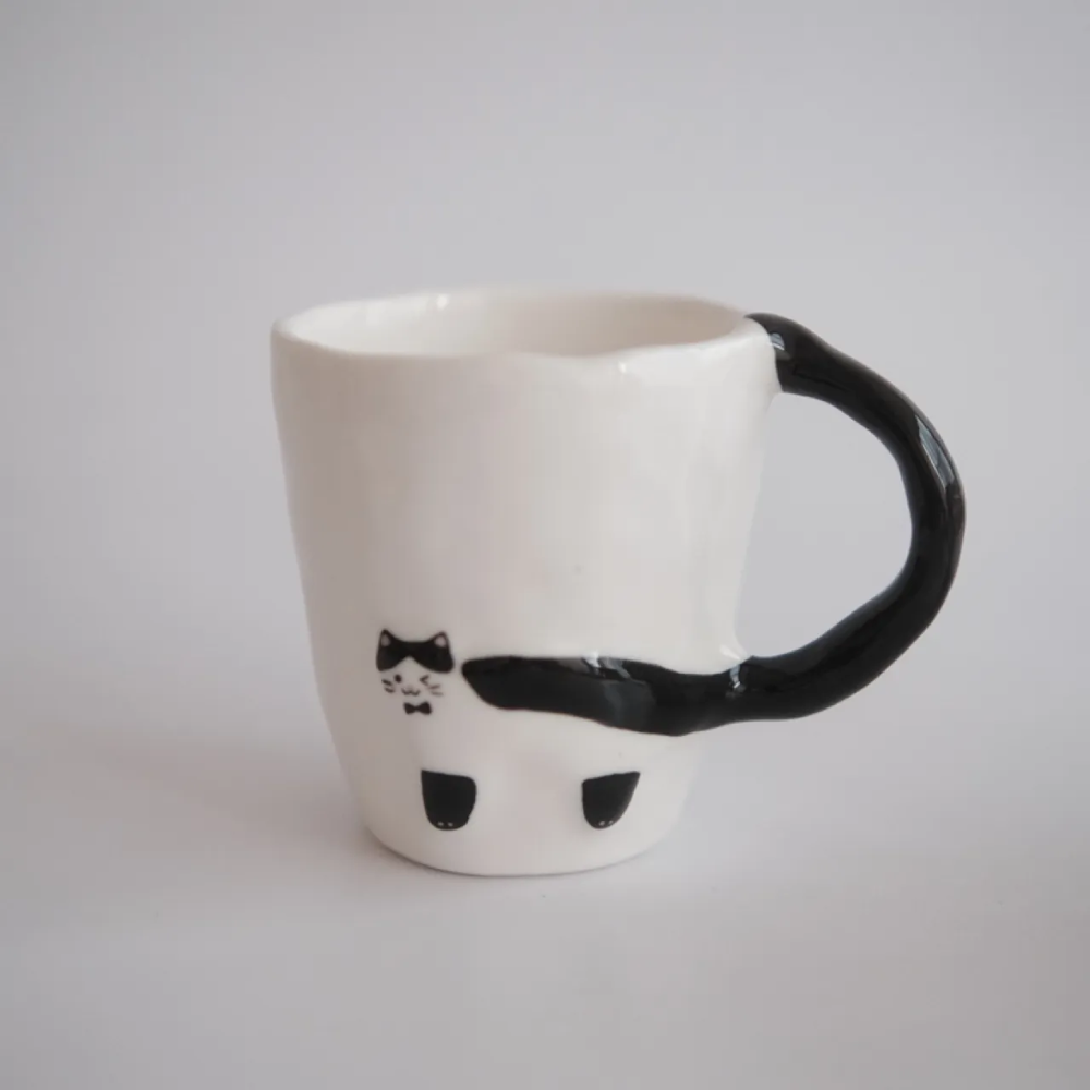 Couple Ceramic Cat-Handle Mug Set (7.4 fl oz × 2)