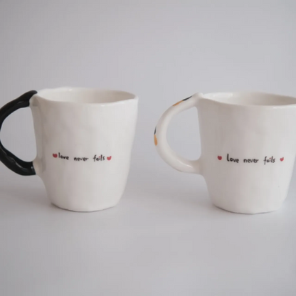 Couple Ceramic Cat-Handle Mug Set (7.4 fl oz × 2)