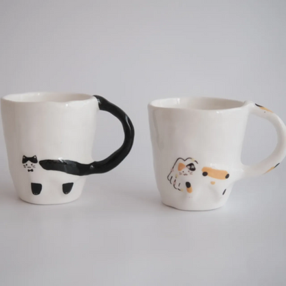 Couple Ceramic Cat-Handle Mug Set (7.4 fl oz × 2)