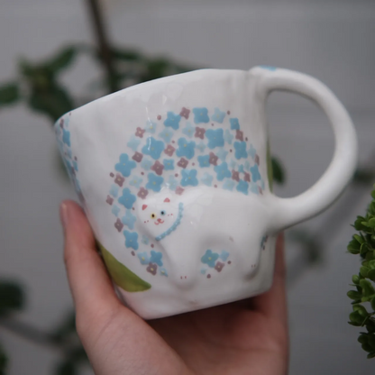 Handcrafted Floral Cat Mug – 7.4 fl oz