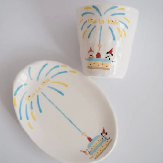 Birthday-Themed Ceramic Mug (6.7 fl oz) with Matching Plate – Handcrafted & Personalised