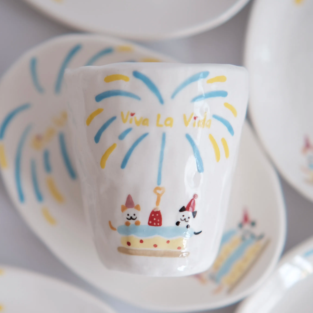 Birthday-Themed Ceramic Mug (6.7 fl oz) with Matching Plate – Handcrafted & Personalised