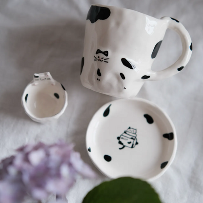 PetsonaMade Ceramic Mug & Teacup Set with Matching Saucer
