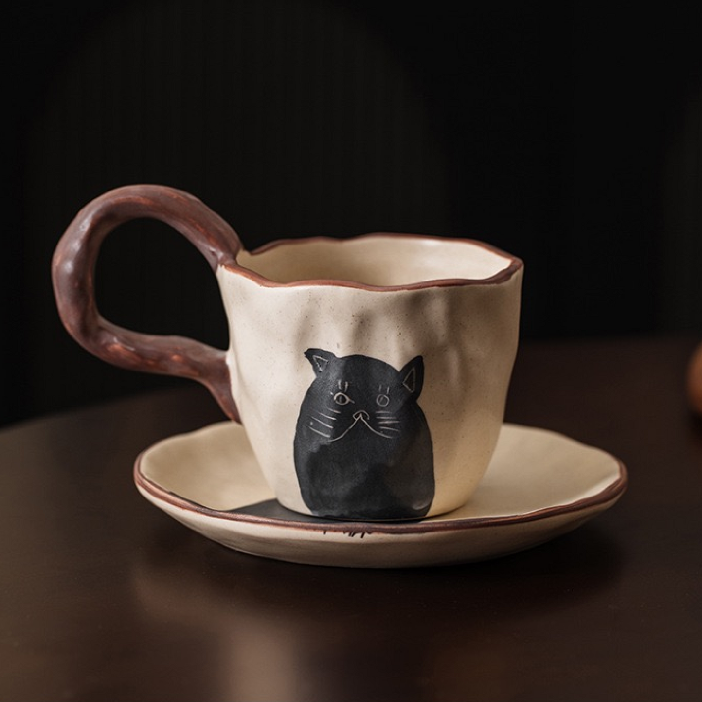 Hand-Painted Black Cat Ceramic Tableware Set