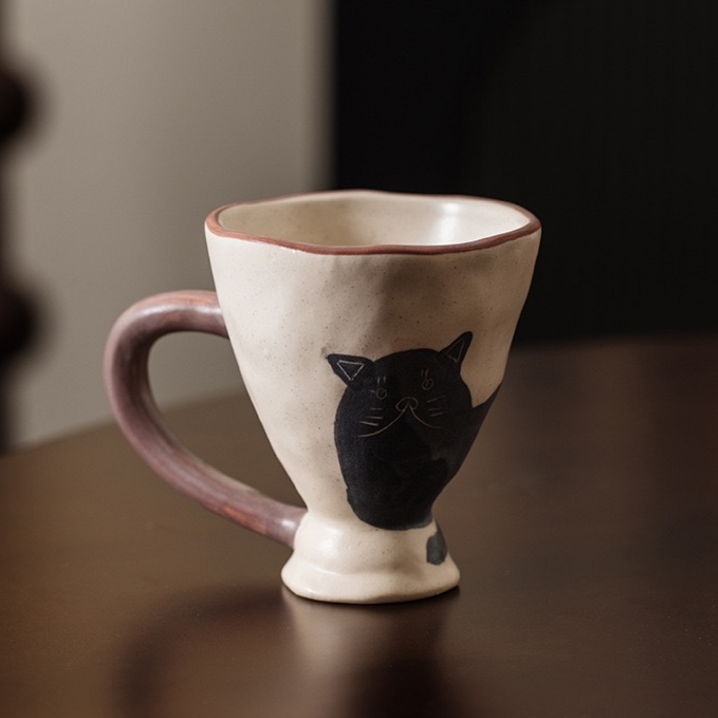 Hand-Painted Black Cat Ceramic Tableware Set