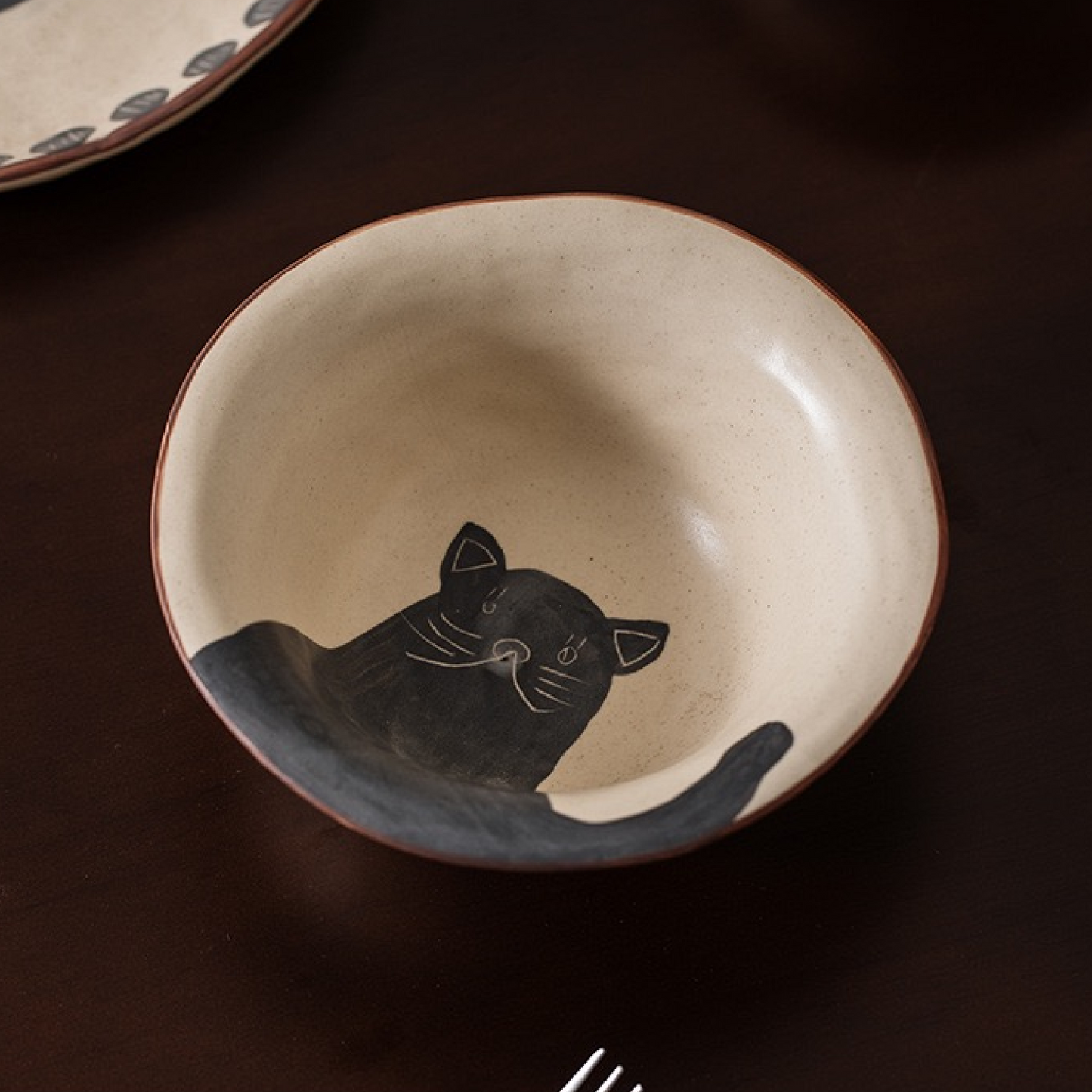 Hand-Painted Black Cat Ceramic Tableware Set